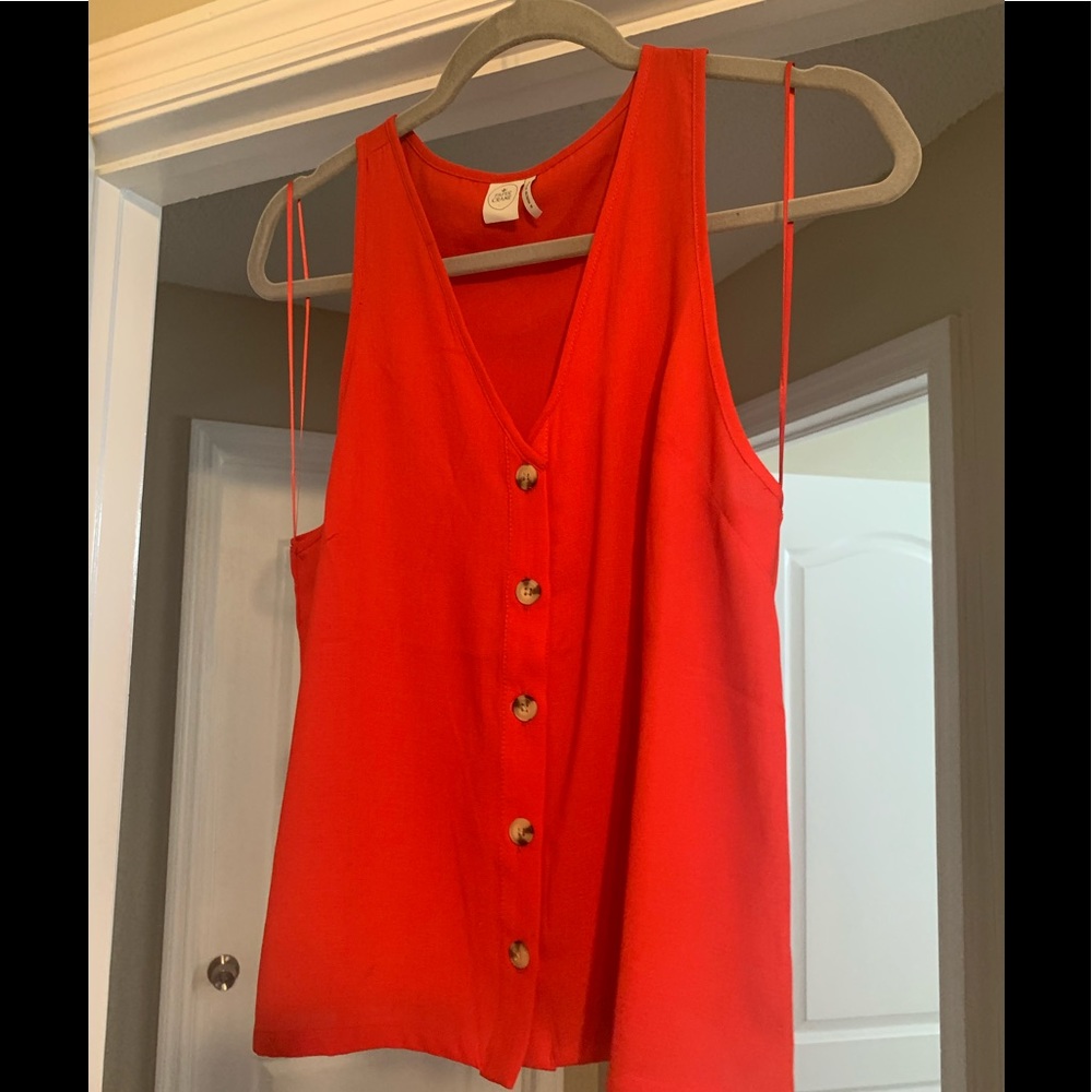 Paper Crane Button Detail Red Top